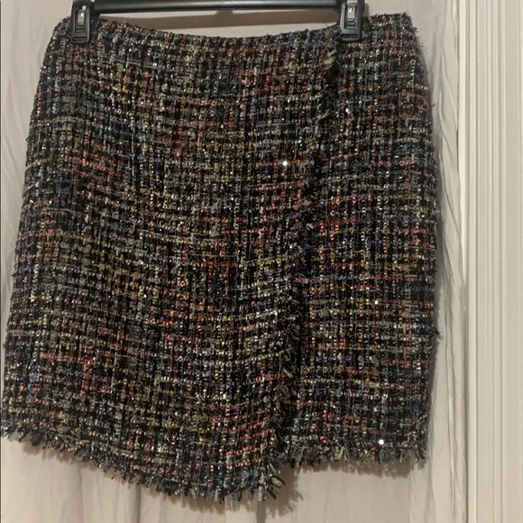 CeCe Multicolor Tweed with Metallic Thread Faux Wrap Skirt size 14 EUC - Picture 3 of 7
